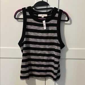 LOFT Black and White Striped Muscle Tee